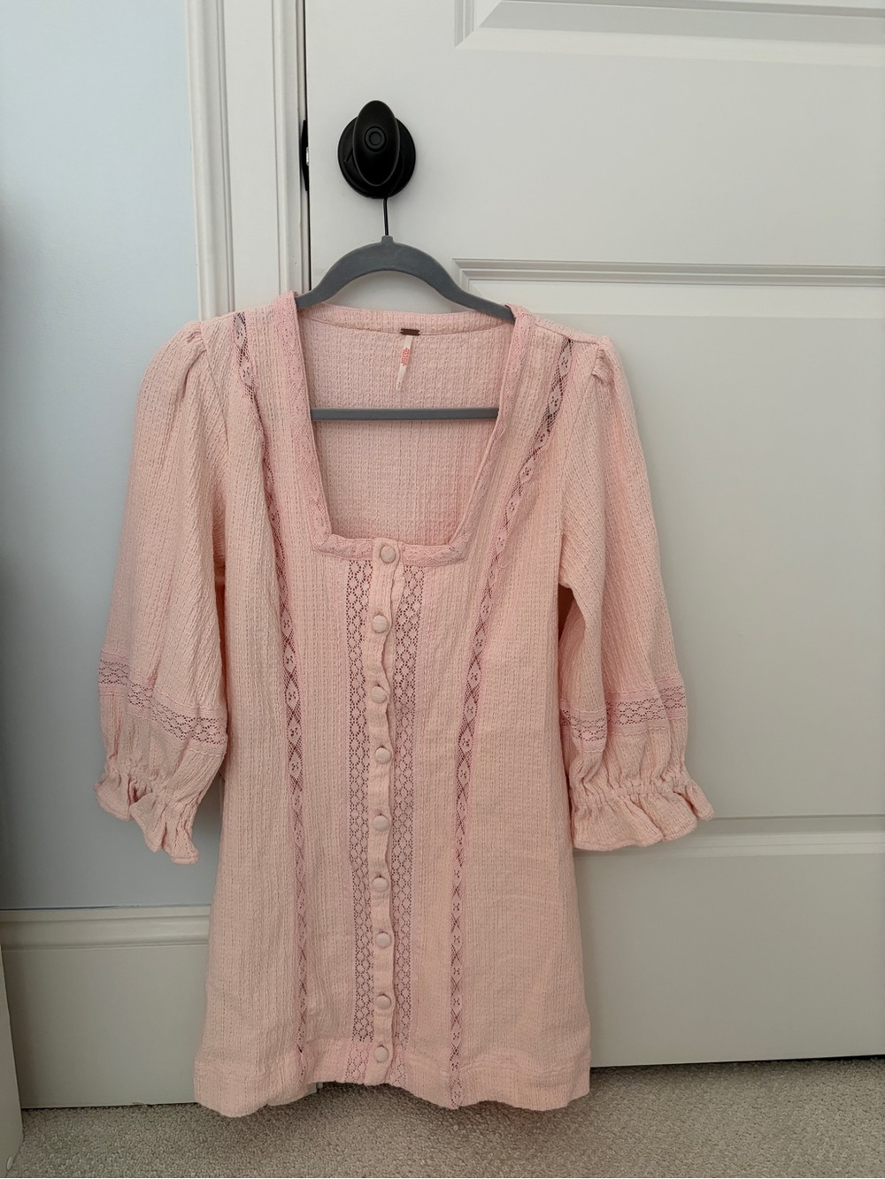 Free People Pink Textured Square-Neck Button Front Dress - Picture 2 of 6